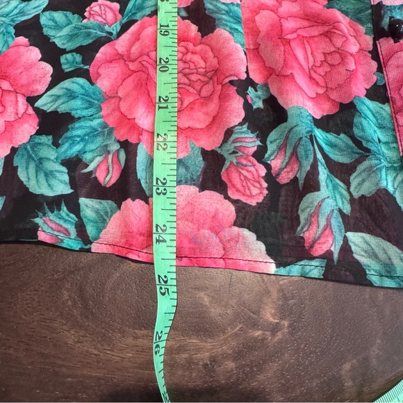 Hell‎ Bunny Sheer Black Floral Top with Pink and Green Accents, Size 2X - Picture 9 of 12